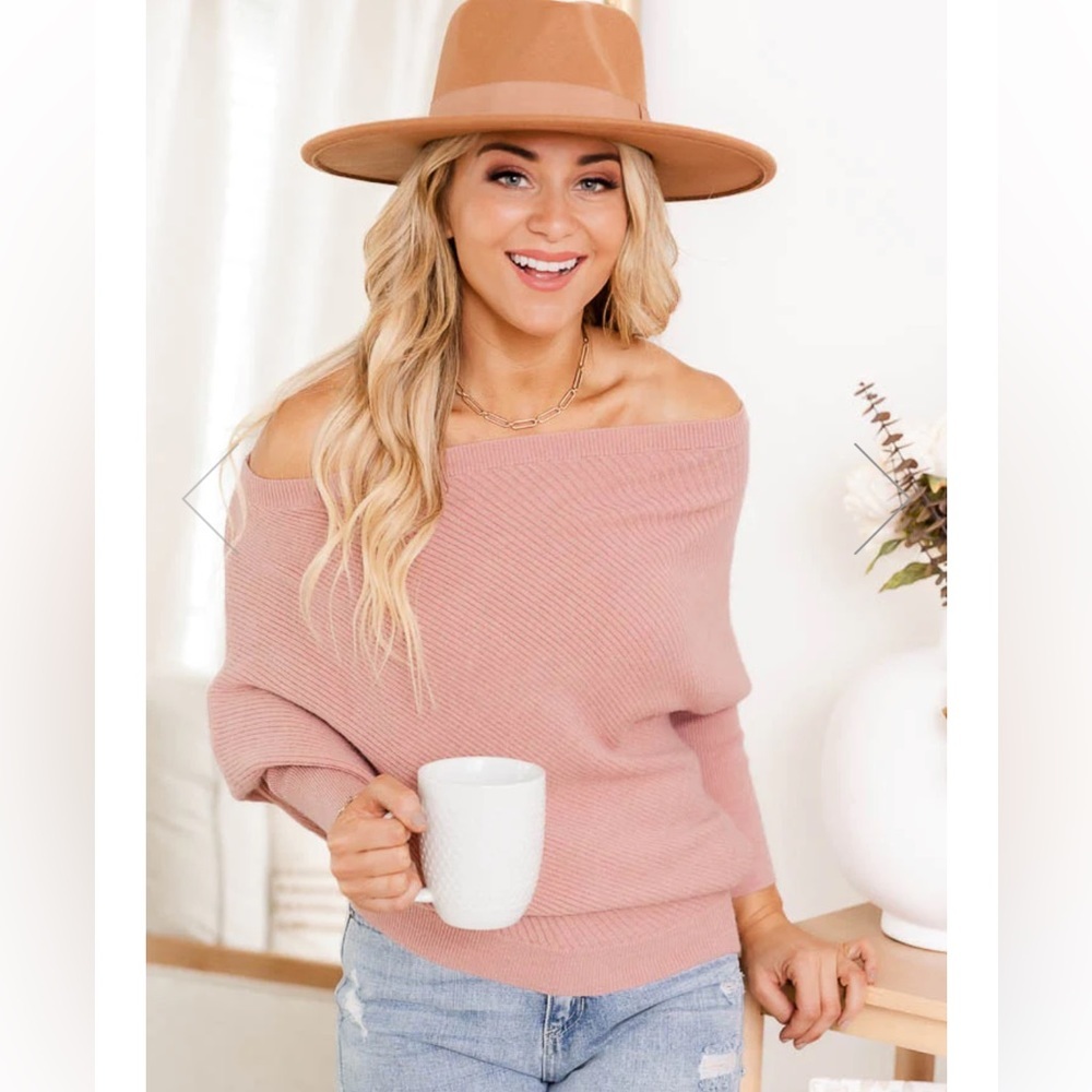 Pink Lily Dusty Rose Off-the-Shoulder Knit Sweater